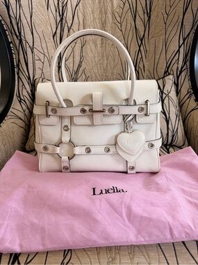 Luella Baby Giselle White Leather Satchel with Heart Charm Detail